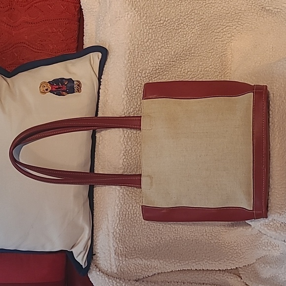 Coach leather and linen shopper tote bag beige and red - Picture 2 of 5